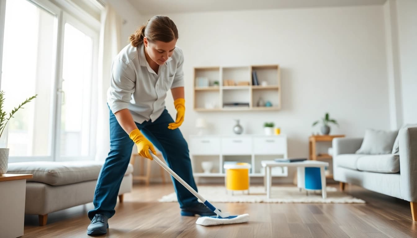 Efficient bond cleaning Logan service showcasing a professional cleaner in action.