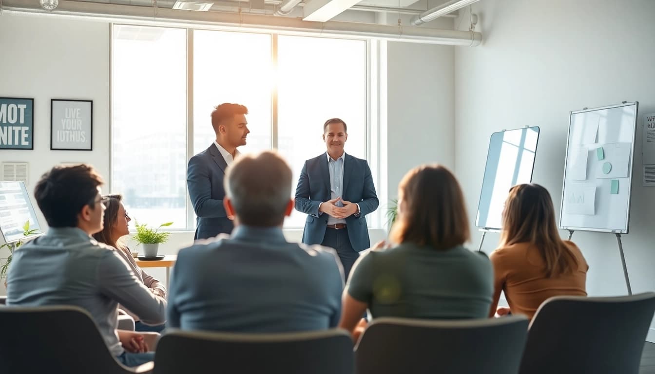 Leadership coaching services California showcased in an interactive workshop environment with a dynamic business coach.