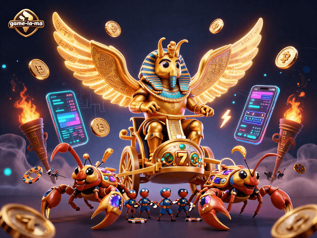 Game-la-ma offers thrilling 3D casino adventures featuring golden beetles and vibrant crypto elements.