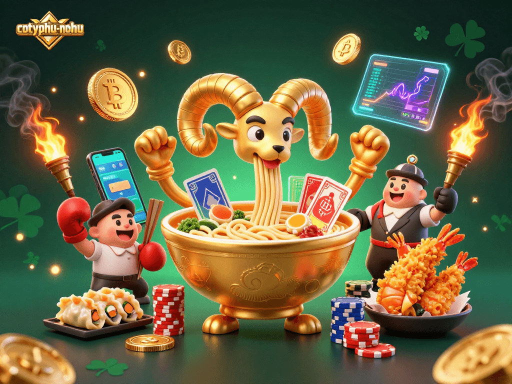 Cotyphu-nohu showcases exciting gameplay with a giant ramen bowl character and vibrant casino elements.