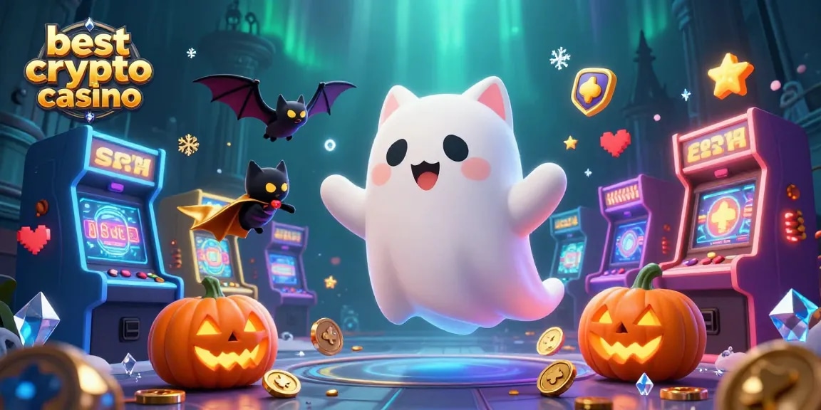 Disfruta en el mejor casino cripto con un gato fantasma y decoración de Halloween.