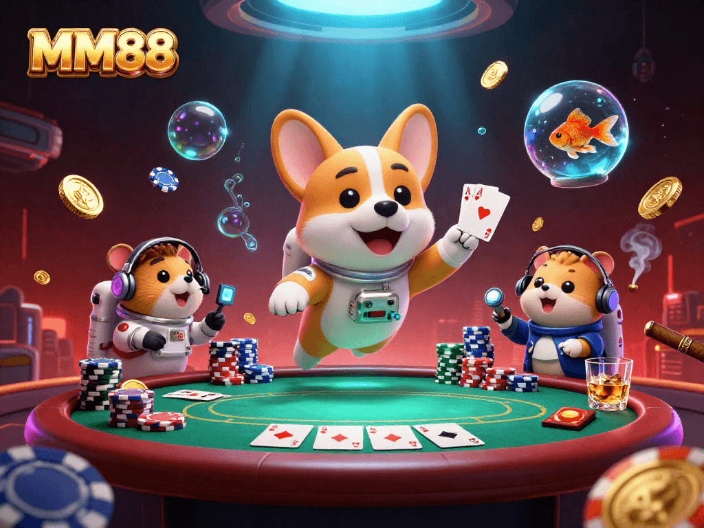 Experience excitement at MM88's cosmic casino with playful characters and vibrant games.