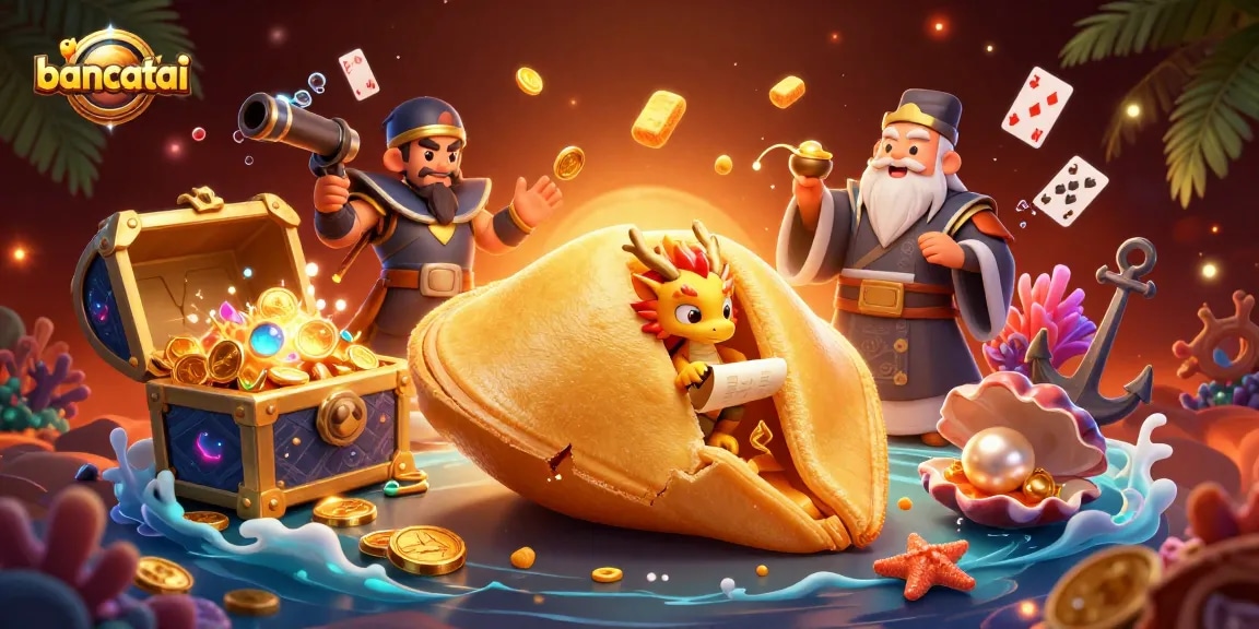 Engage with bancatai's vibrant 3D casino scene showcasing fortune cookies and festive gaming elements.