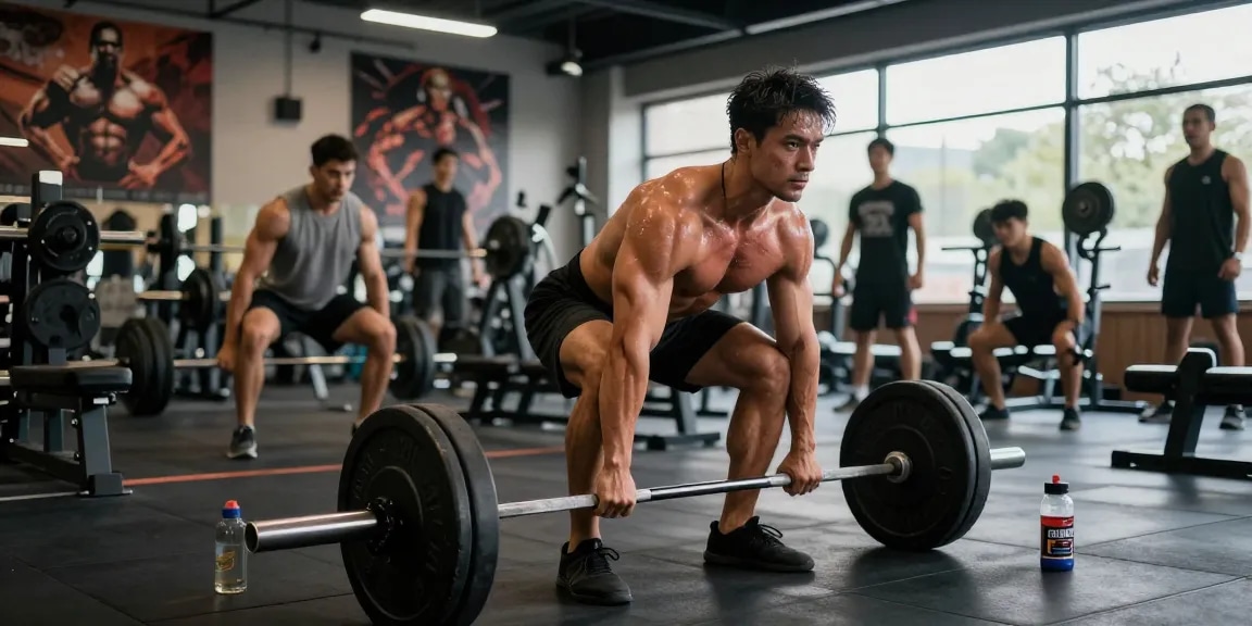 Bodybuilder training in the gym, showcasing strength and performance related to Steroid Shop products.