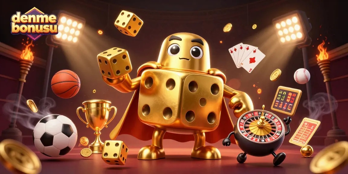 Experience thrilling action with deneme bonusu as the golden dice golem juggles and dazzles in a vibrant casino scene.