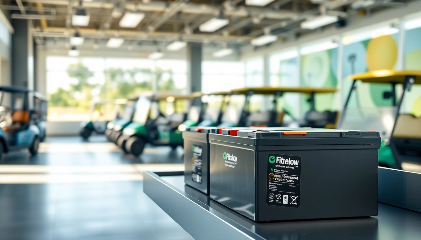 Showcasing lithium golf cart batteries on display, highlighting energy efficiency and modern design.
