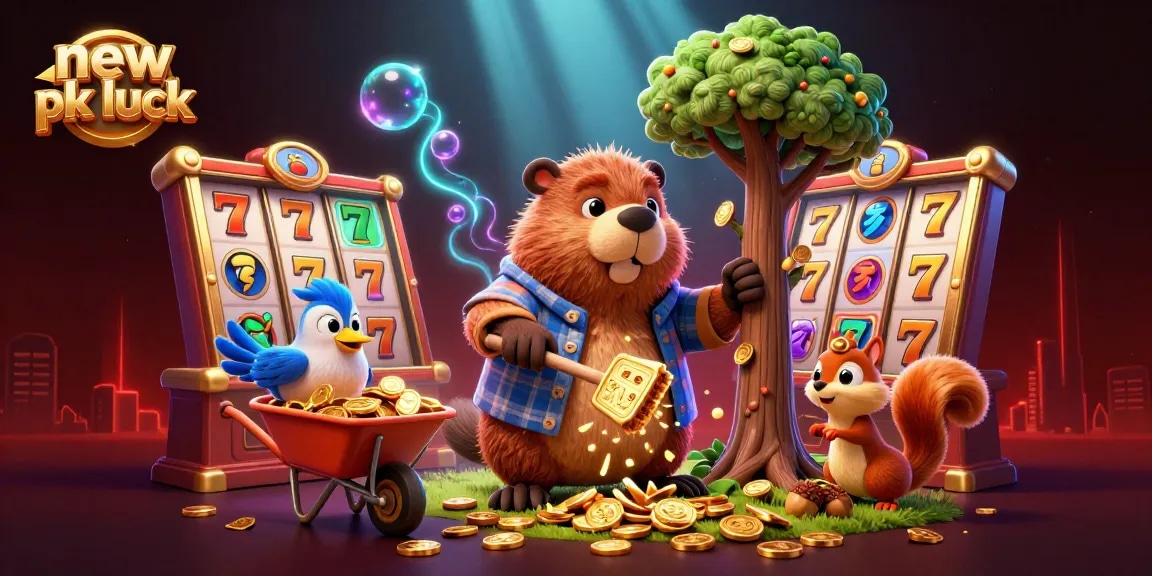 Experience the thrilling slot action at new pk luck with cartoon characters enjoying their golden winnings.
