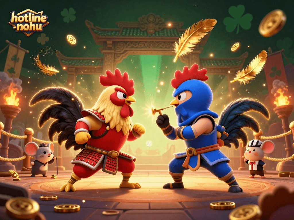 Engage with the thrilling combat of hotline-nohu featuring fierce rooster warriors battling in an electrifying arena.