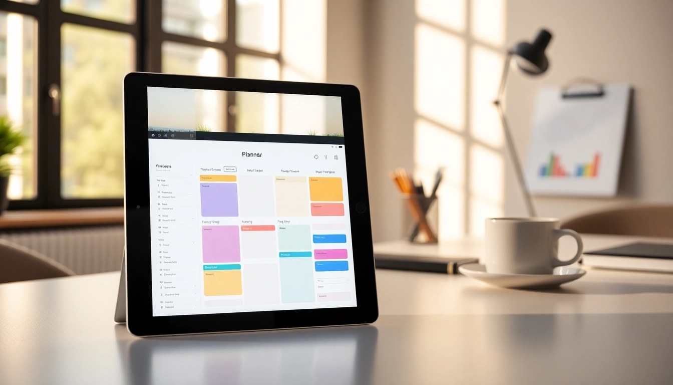 Showcase of Digital Planners For iPad on a modern workspace setting, highlighting vibrant features.