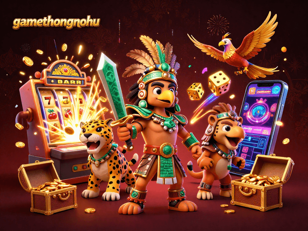Experience the excitement of gamethuongnohu with an Aztec-themed jackpot filled with treasures and vibrant characters.