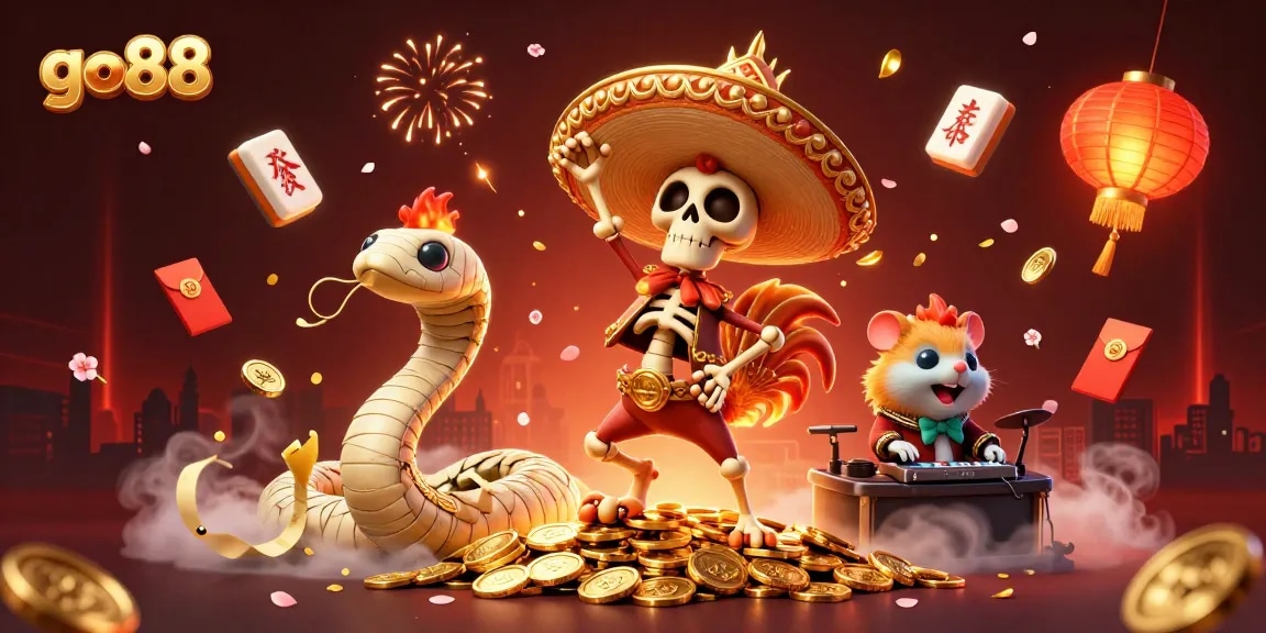 Experience the excitement of go88 with vibrant characters and casino elements in dynamic 3D illustration.