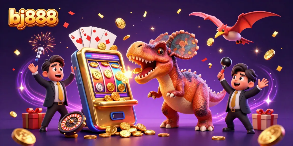 Experience exciting wins at bj888 as a pachycephalosaurus takes on a golden jackpot slot machine.
