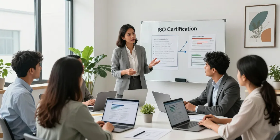 ISO Certification in Pakistan discussion in a modern consulting office, highlighting collaboration and compliance.
