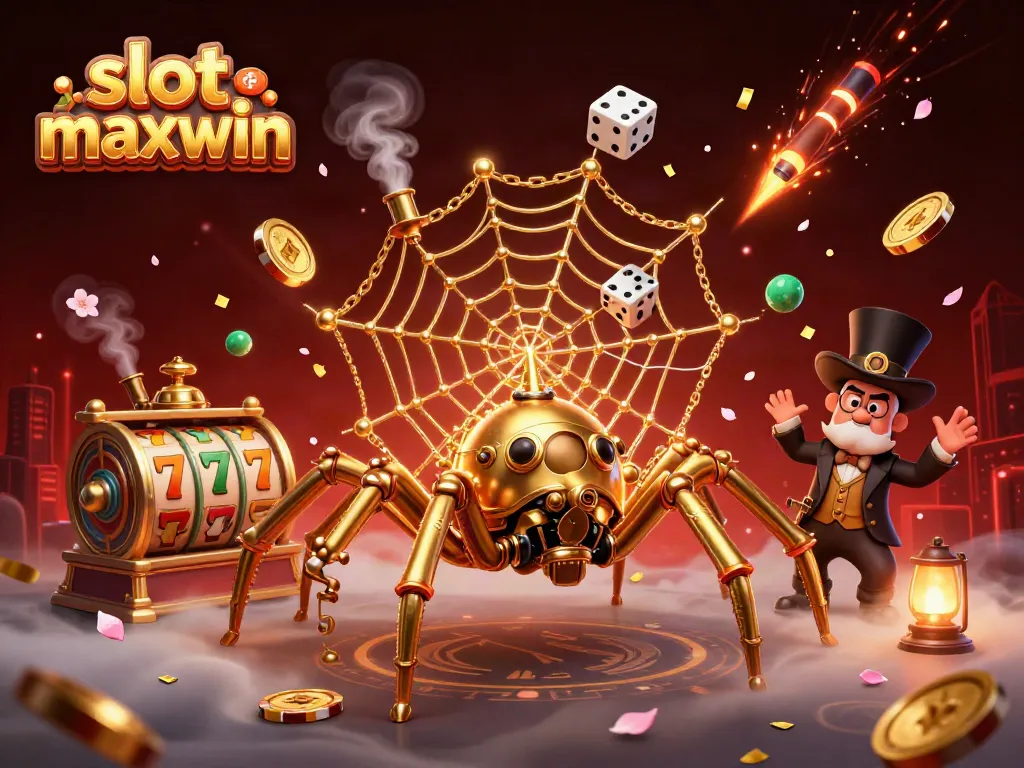 Engage with slot maxwin immersive 3D casino world, featuring steampunk spider and animated elements.