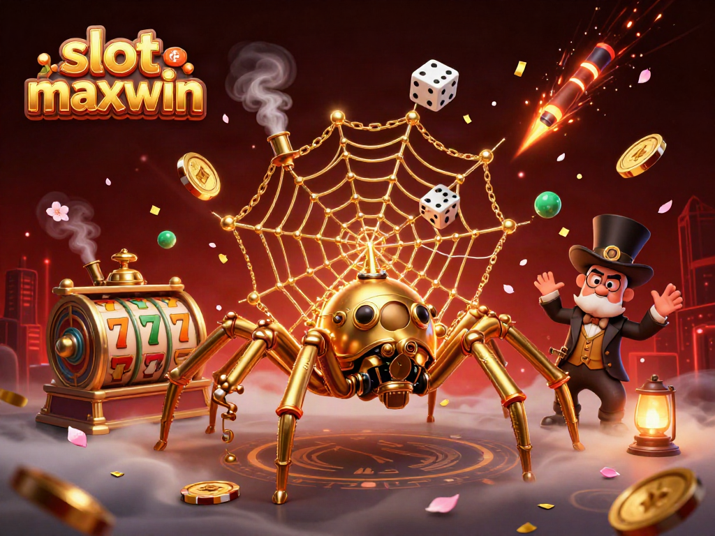 Engage with slot maxwin immersive 3D casino world, featuring steampunk spider and animated elements.