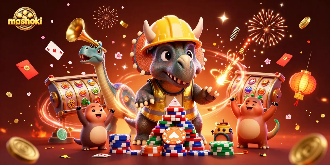 Win big with mashoki as a triceratops builds poker chip towers in celebration!