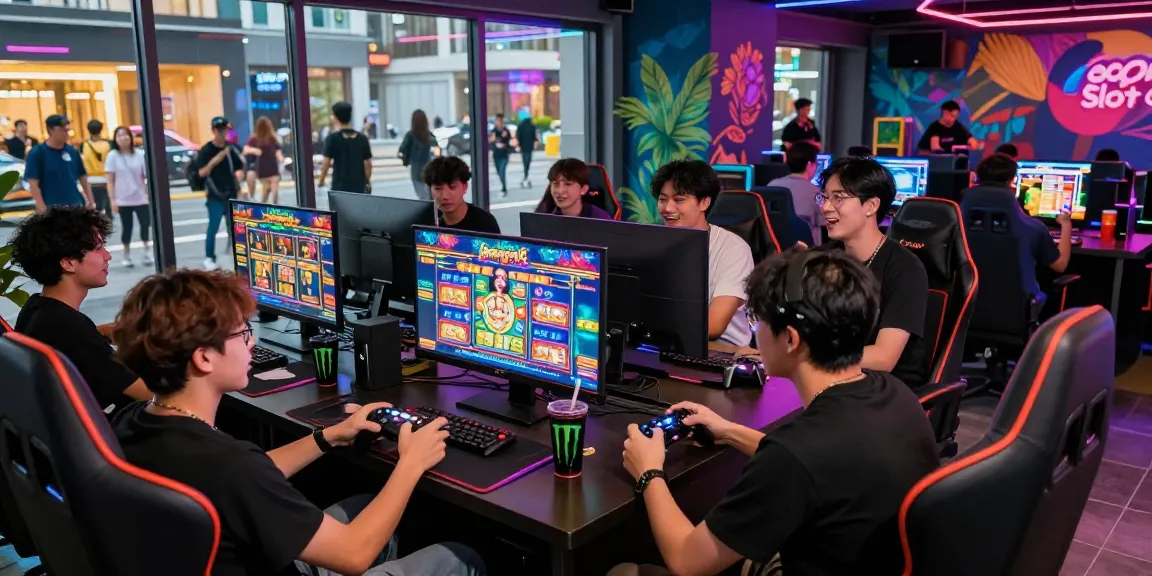 Thrilling gaming lounge with players enjoying Jepang Slot game experience.