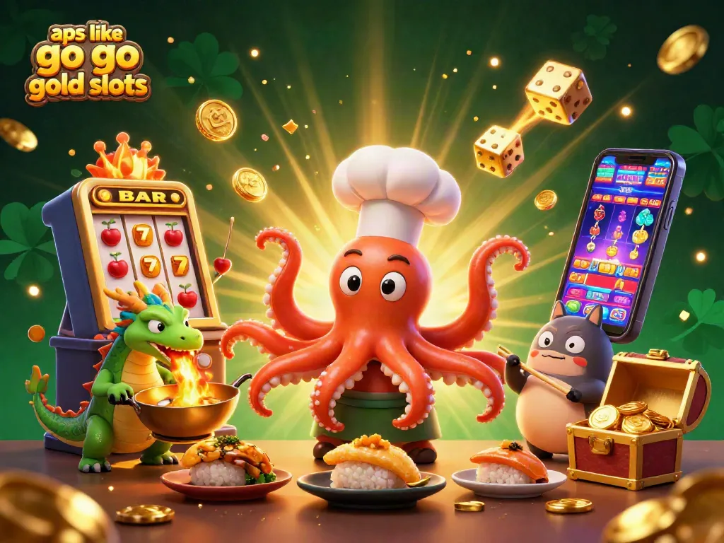 Play thrilling slots and win big with apps like go go gold slots in this vibrant casino illustration.