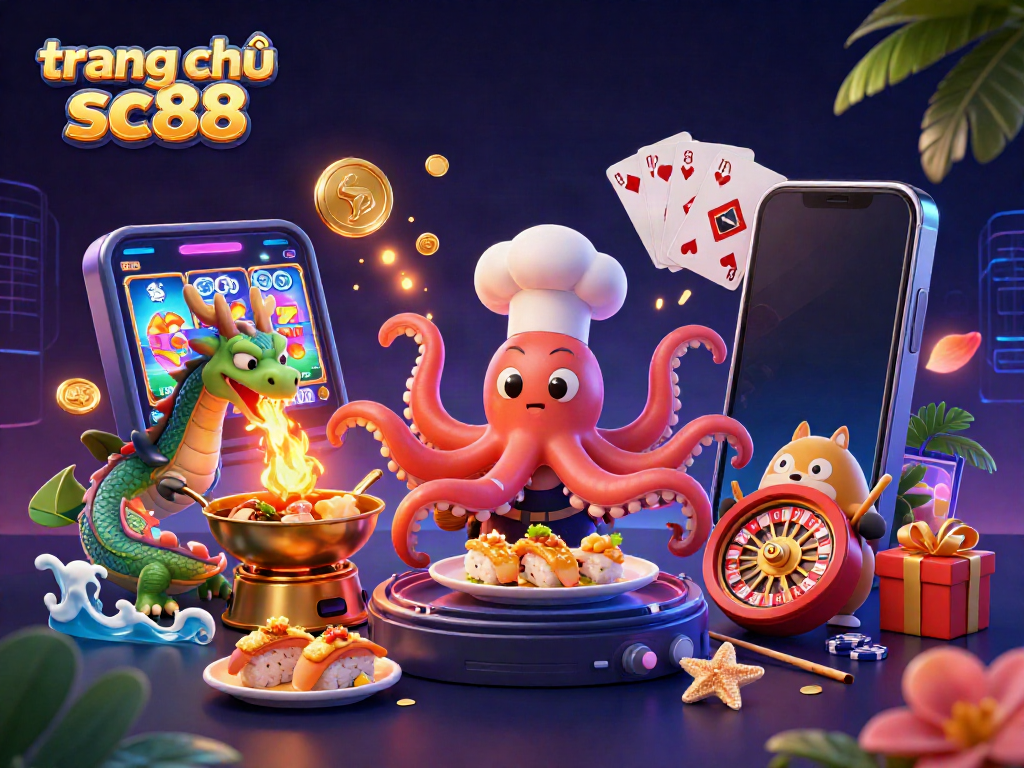 Experience the excitement of gaming on trang chủ sc88 with dynamic 3D characters in an engaging casino illustration.
