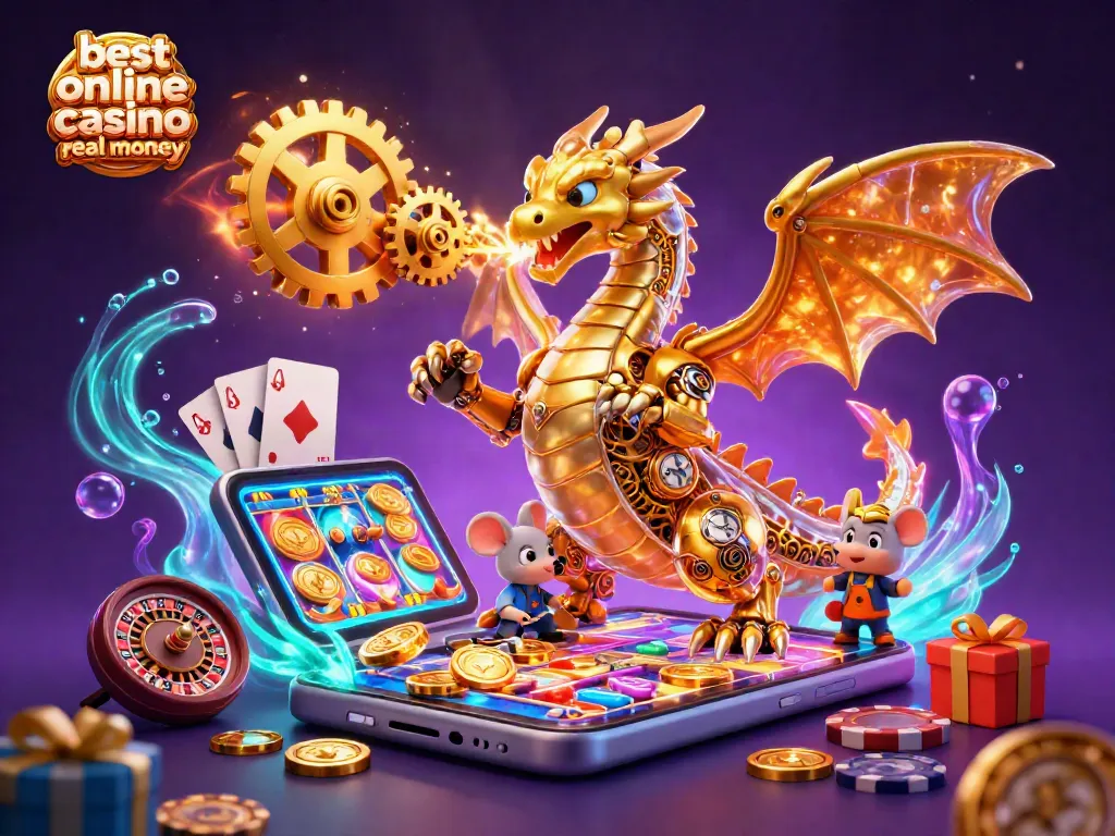 Play exciting slot games at the best online casino real money with golden dragon and vibrant elements.