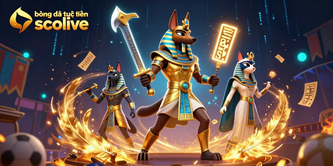 Engage with bóng đá trực tuyến socolive as Anubis jackal and Bastet celebrate betting excitement.