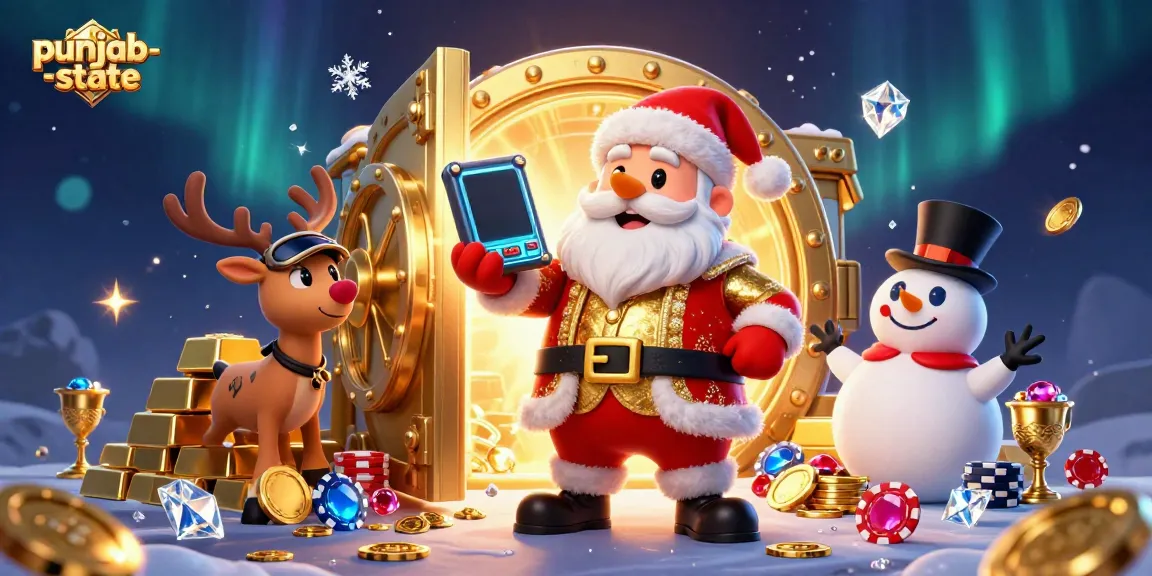 Experience fun at punjab-state's casino with Santa, reindeer, and a snowman in a vibrant slot scene.