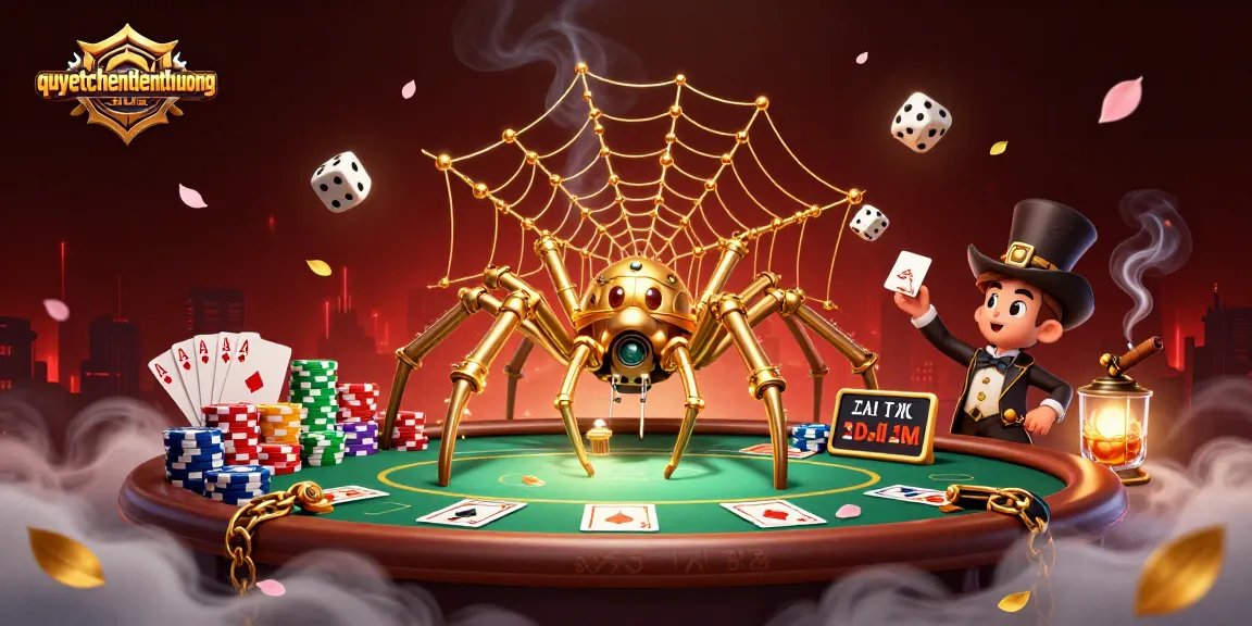Engage in quyetchientienthuong gameplay featuring a steampunk spider and poker elements.