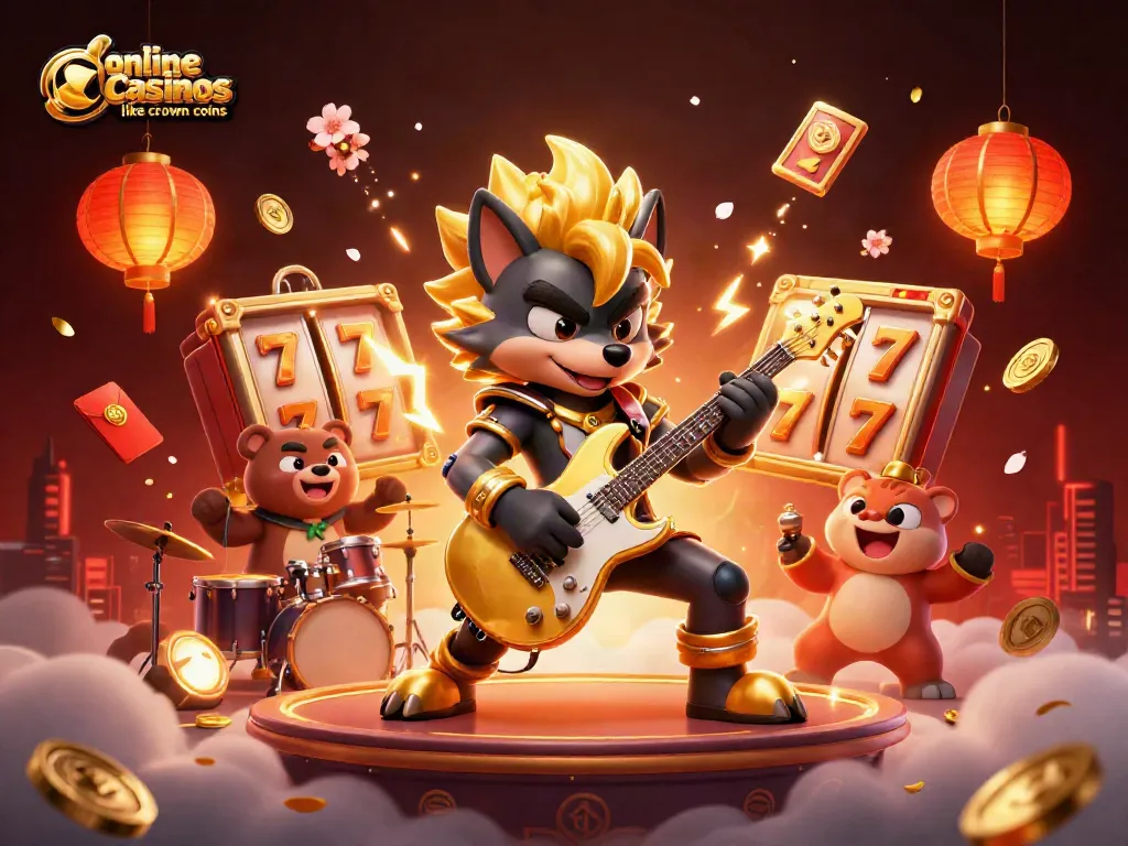Explore exciting online casinos like Crown Coins with thrilling games and bonuses in this vibrant illustration.
