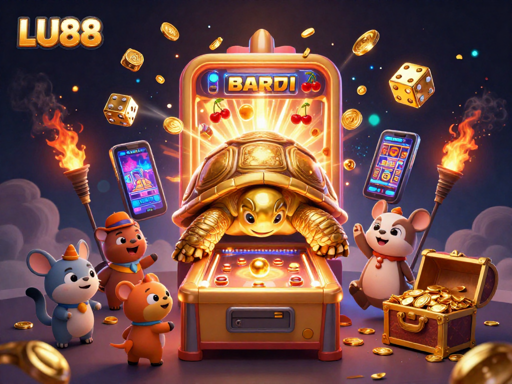 Experience excitement with LU88's dynamic casino scene featuring classic games and vibrant characters.