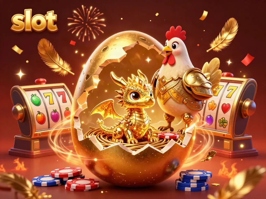 Slot yang menarik dengan naga emas dan simbol keberuntungan dalam suasana meriah.