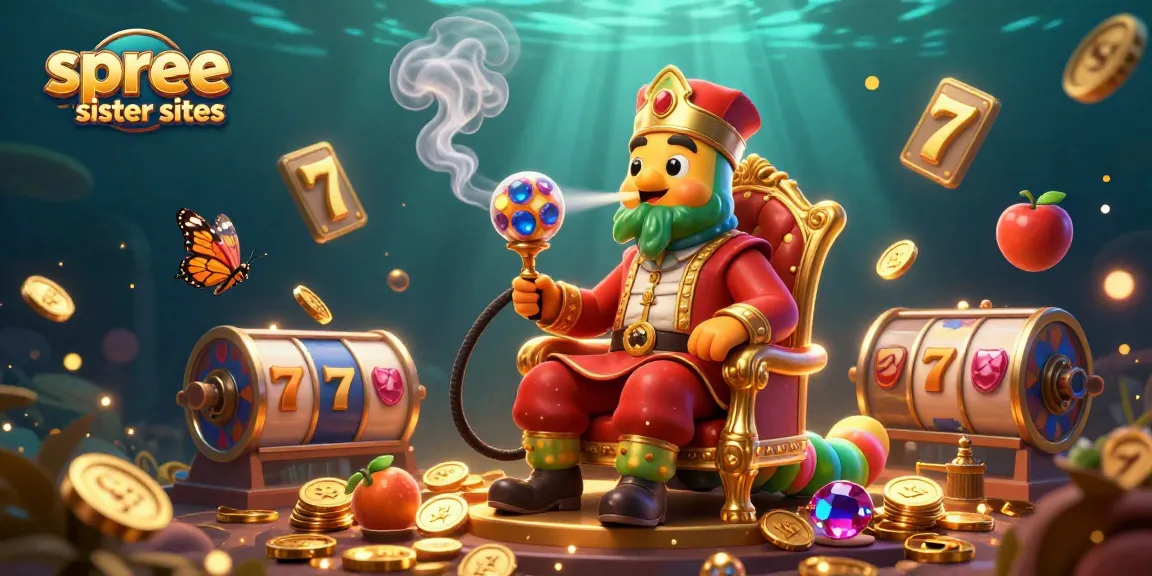 Experience the excitement of spree sister sites with this vibrant 3D casino illustration filled with slot game elements.