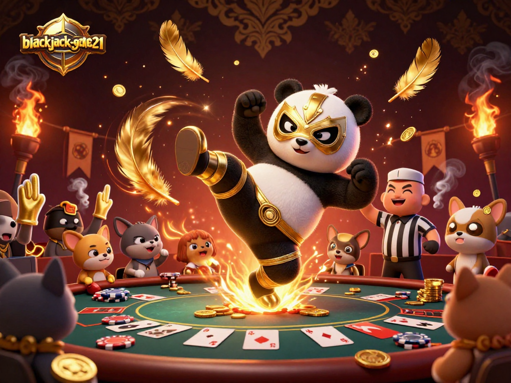 Engage in thrilling blackjack-game21 action with vibrant 3D characters amidst a casino scene.