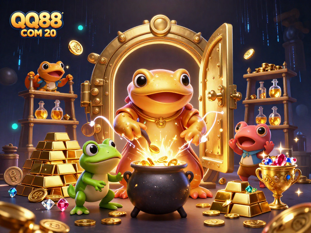Experience epic gaming adventures with QQ88 COM 20, featuring gold and magical elements in an enchanting scene.