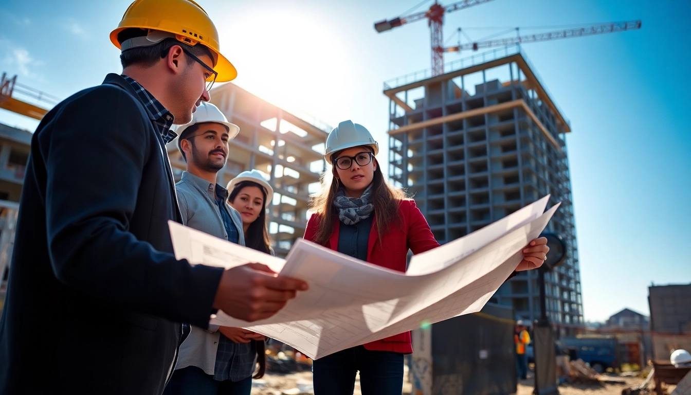 Manhattan Construction Manager discussing project details with the team at a construction site.