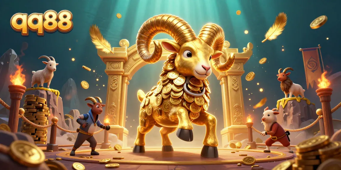 Engage in qq88 battles featuring a golden ram amid a vibrant, dynamic gambling arena.