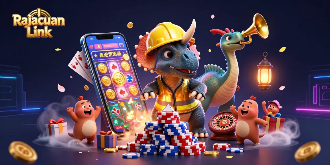 Rajacuan Link menunjukkan fitur permainan slot dengan simbol dan koin emas yang berkilau.
