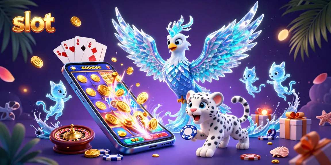 Spin and win on the slot game with an ice phoenix, snow leopard, and vibrant casino elements!