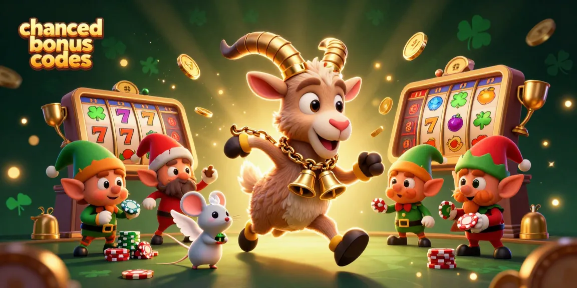 Engage with chanced bonus codes at a dynamic, festive casino scene featuring Krampus and playful characters.