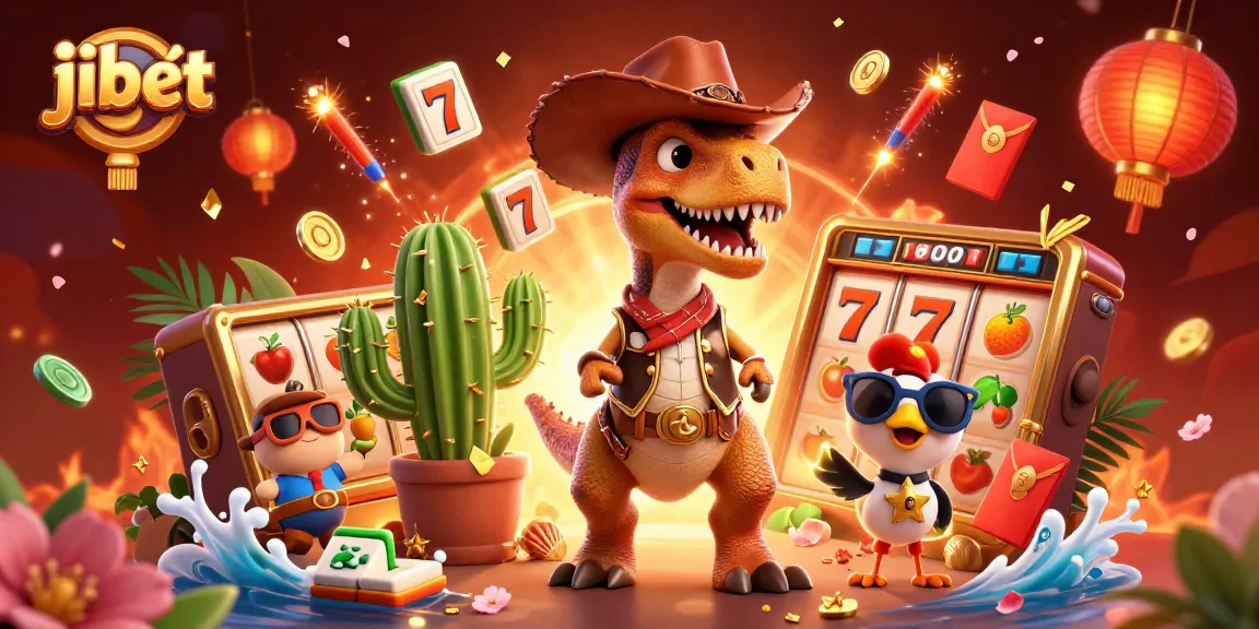 Spin to win with jibet's immersive gaming experience featuring T-Rex and casino elements.