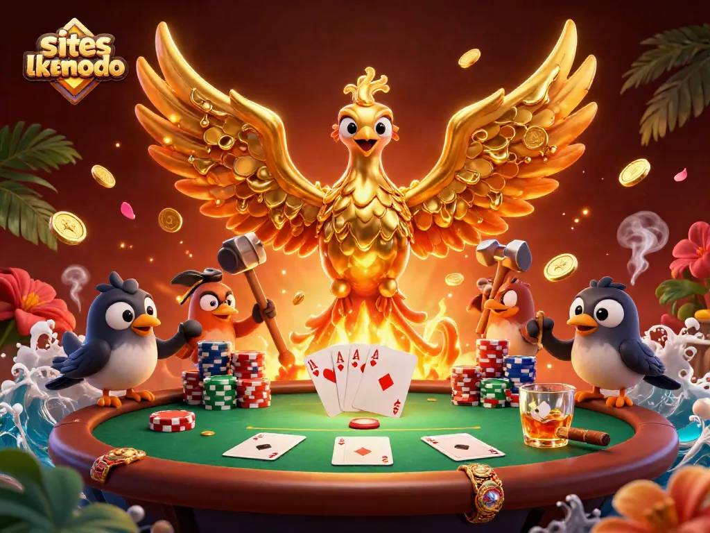 Engage with siteslikemodo's exclusive casino action featuring a golden phoenix and poker elements.