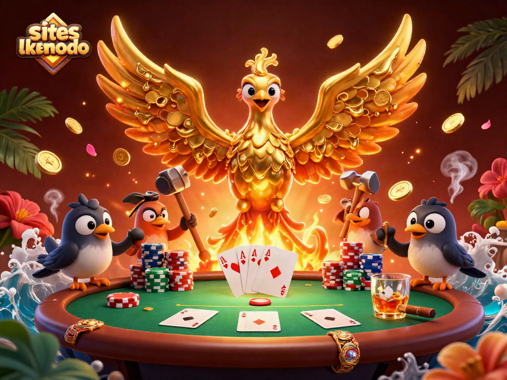 Engage with siteslikemodo's exclusive casino action featuring a golden phoenix and poker elements.