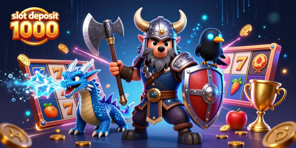 Experience thrilling action with slot deposit 1000 in a dynamic 3D casino illustration.