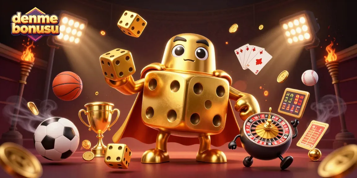 Experience thrilling action with deneme bonusu as the golden dice golem juggles and dazzles in a vibrant casino scene.