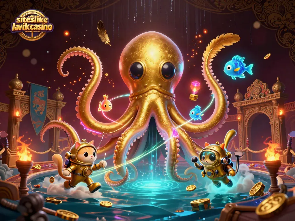 Engage with exciting games at siteslikelavishluckcasino featuring a magical kraken, diving cat, and glowing underwater creatures.