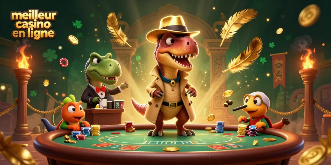 Une illustration 3D d'un velociraptor au casino, démontrant le meilleur casino en ligne en jouant au blackjack.
