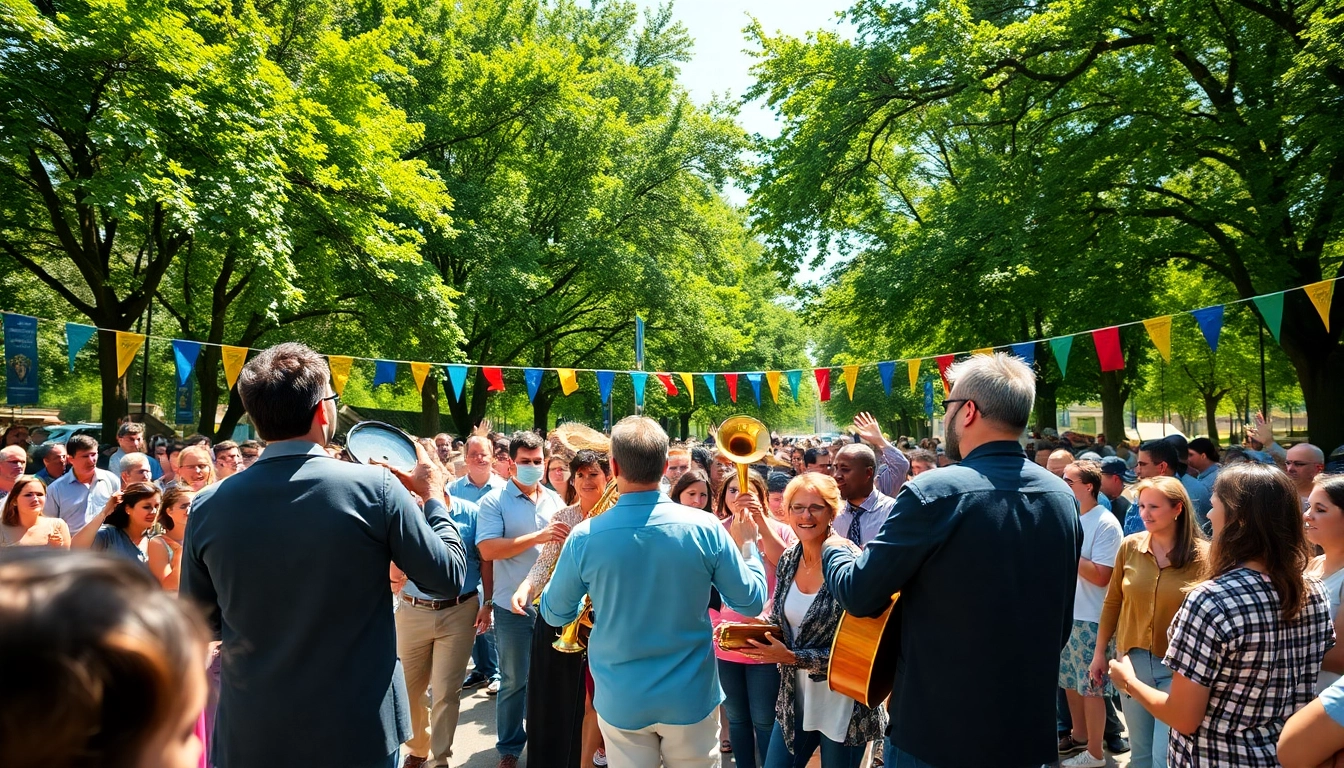 Asculta muzica vesela interpretata de artisti in concert, intr-un mediu festiv.