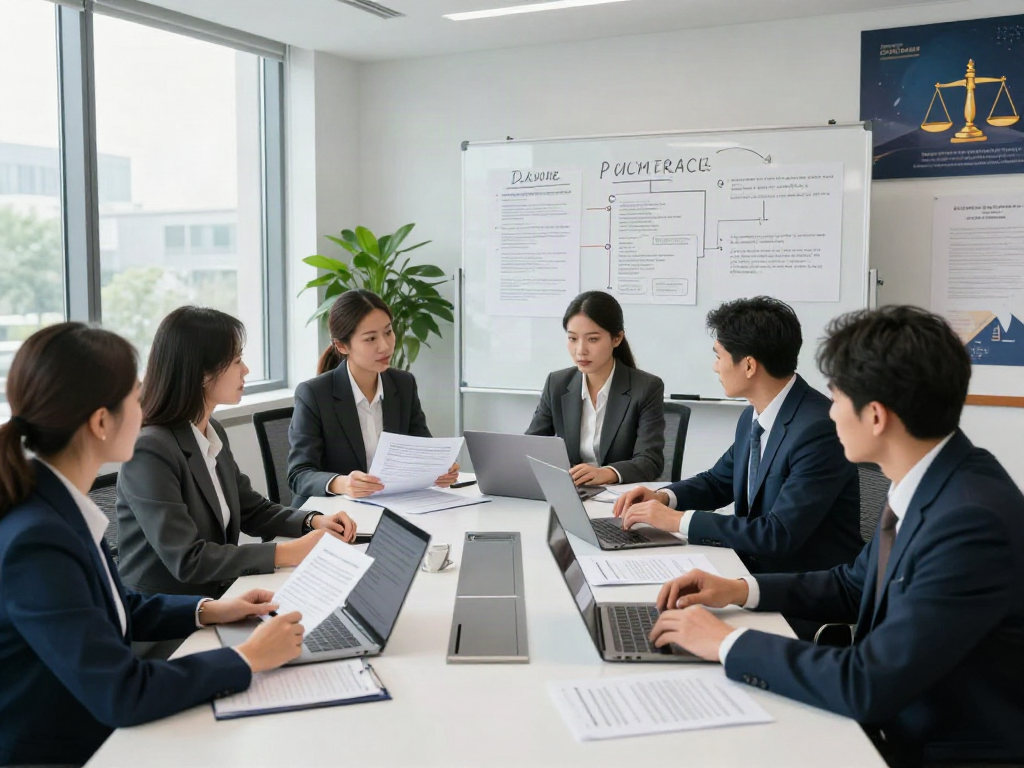 A team of legal professionals at Lead Roedl collaborating in a modern office.