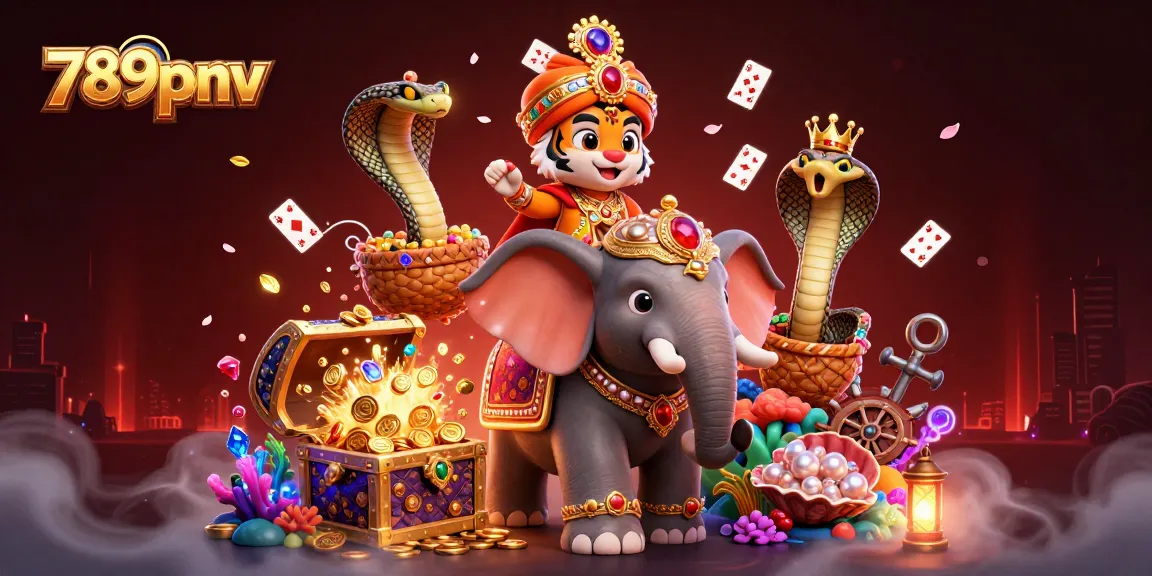 Engage in exhilarating gameplay at 789pnv with a vibrant scene showcasing an extravagant maharaja, elephant, and cobra amidst treasures.