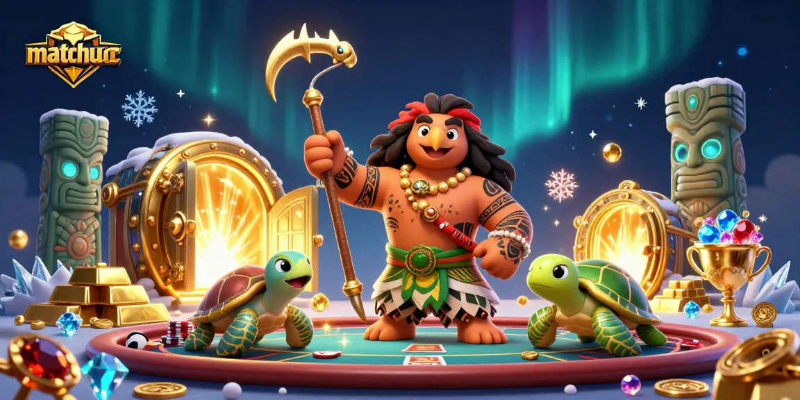 Play poker with matchuoc in a vibrant 3D scene full of treasures and festive energy.
