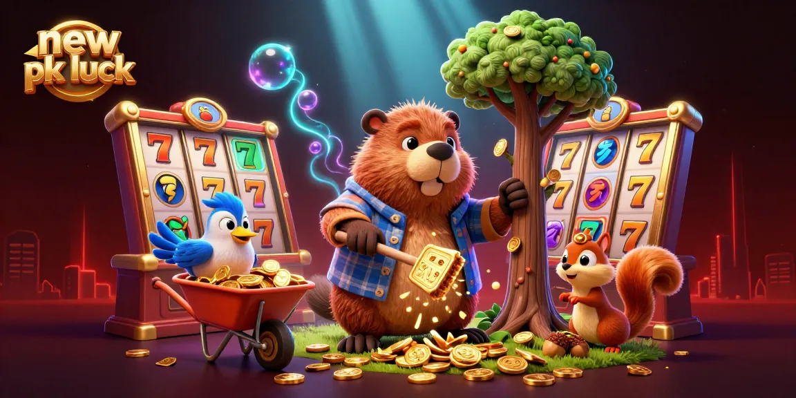 Experience the thrilling slot action at new pk luck with cartoon characters enjoying their golden winnings.